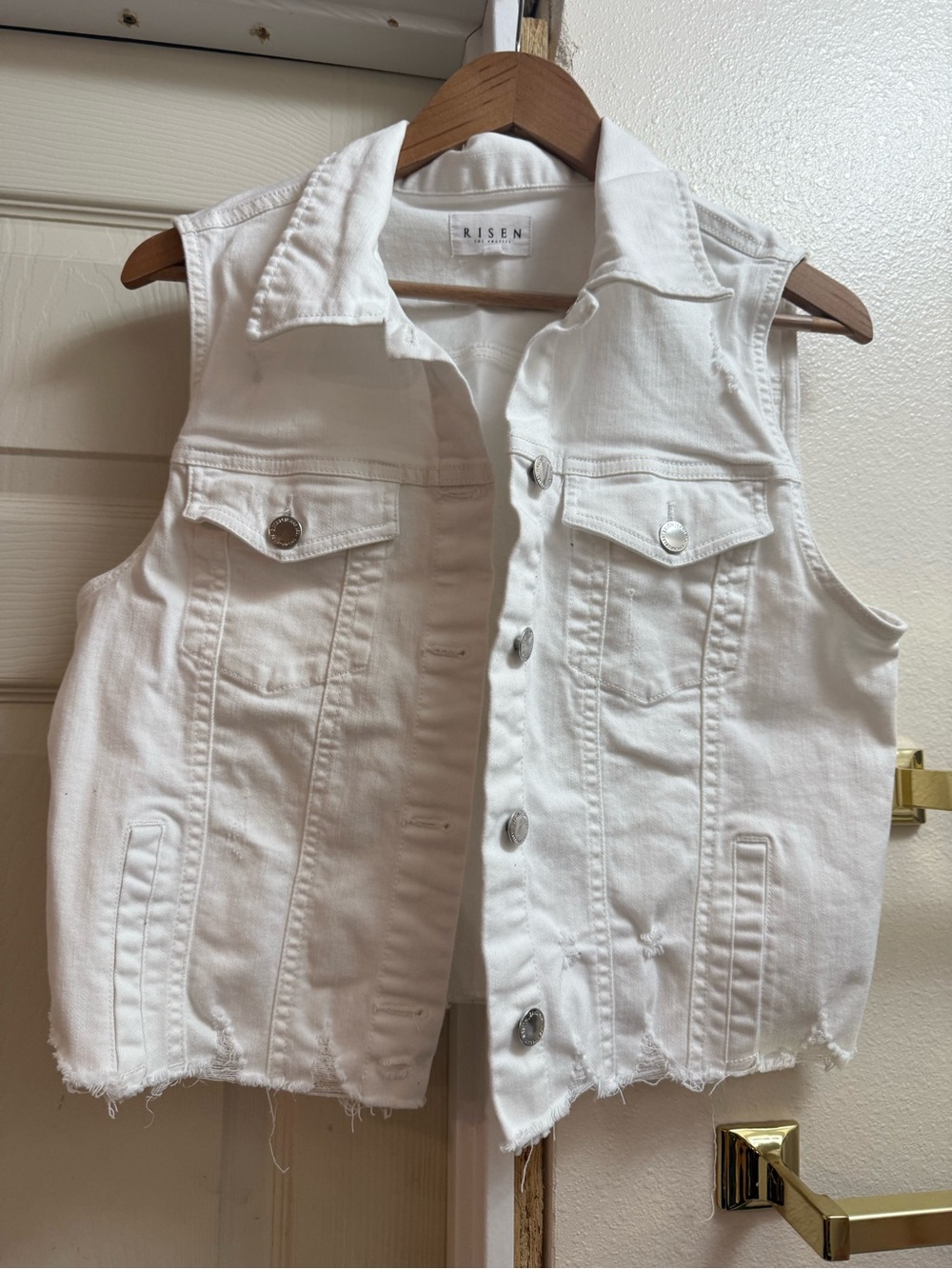 Risen White Denim Vest - Sleeveless Button-Up